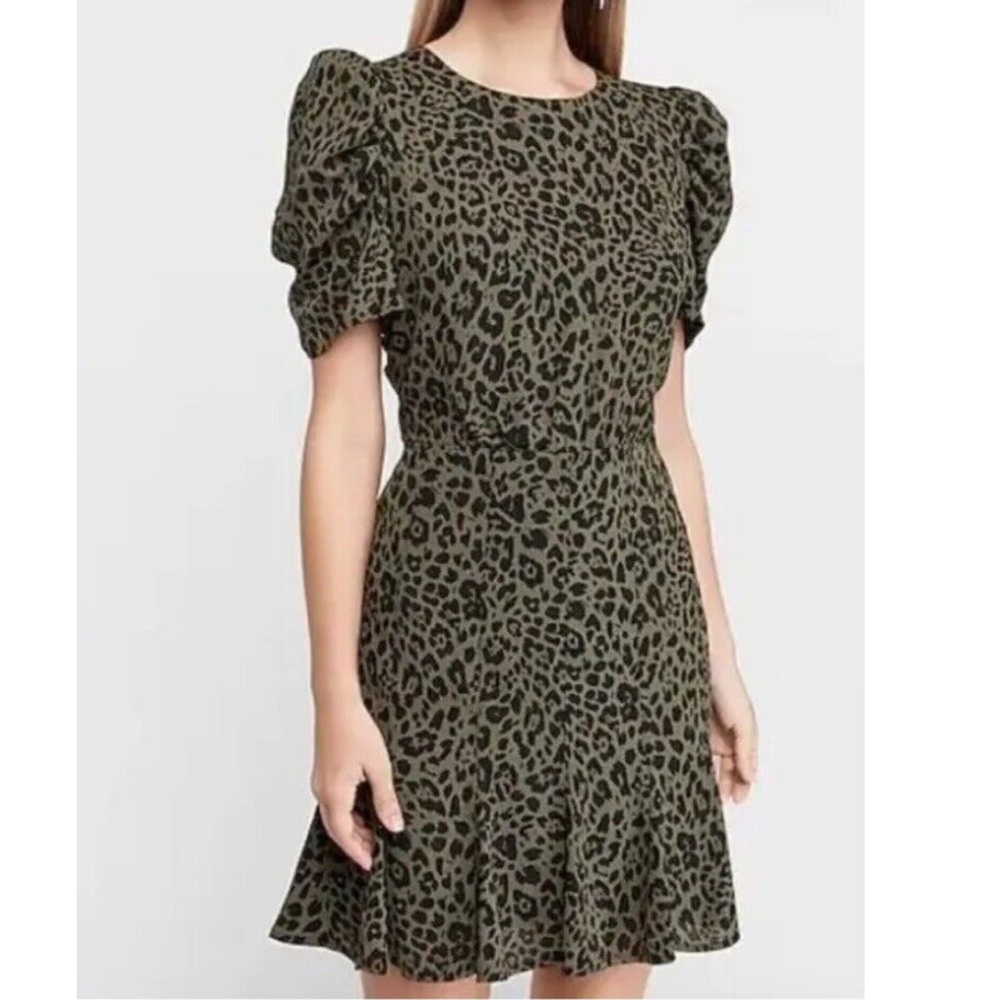 Express black and green leopard print dress